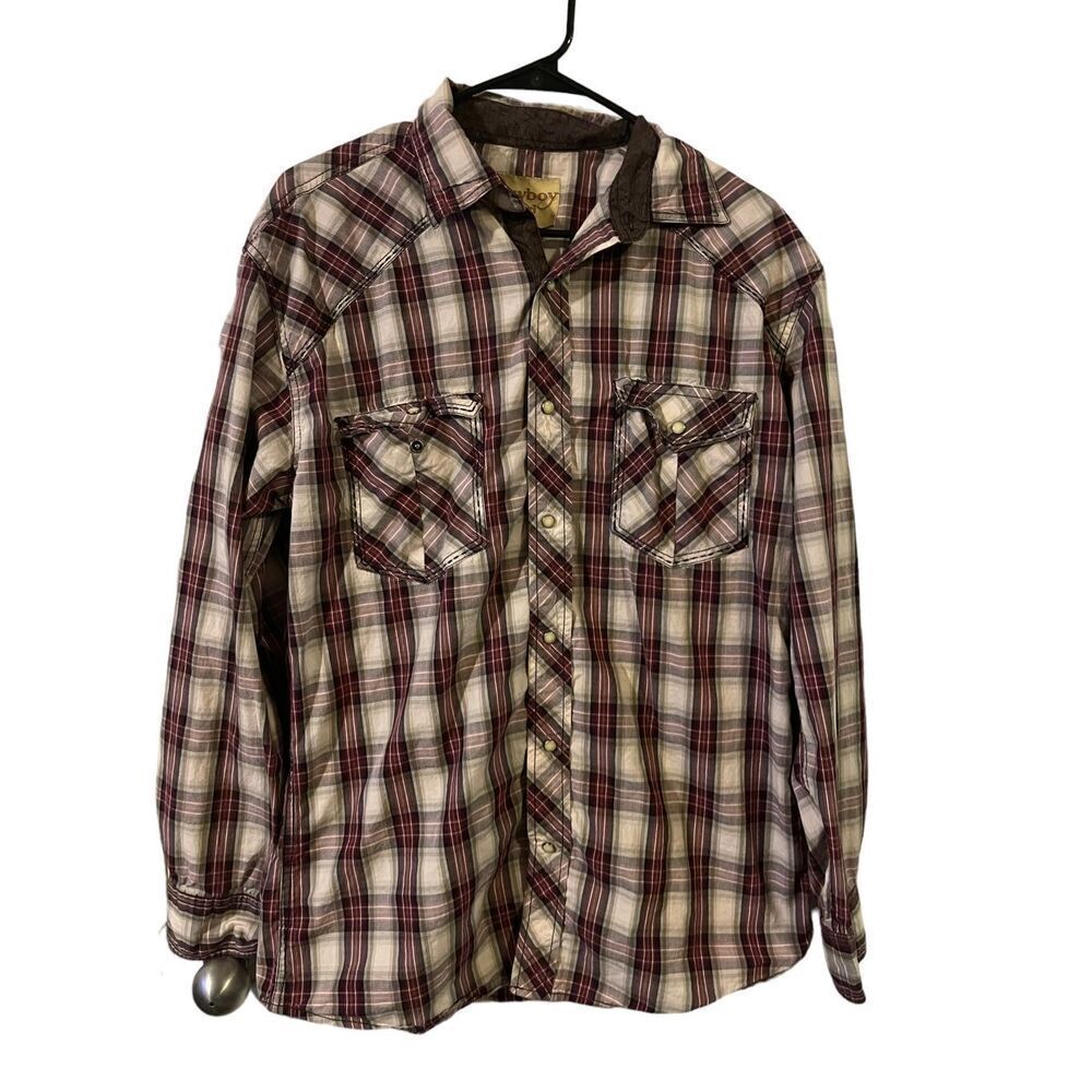 Cowboy Legend Mens Snap Plaid Long Sleeve Cotton Pocket Button Up Shirt Large